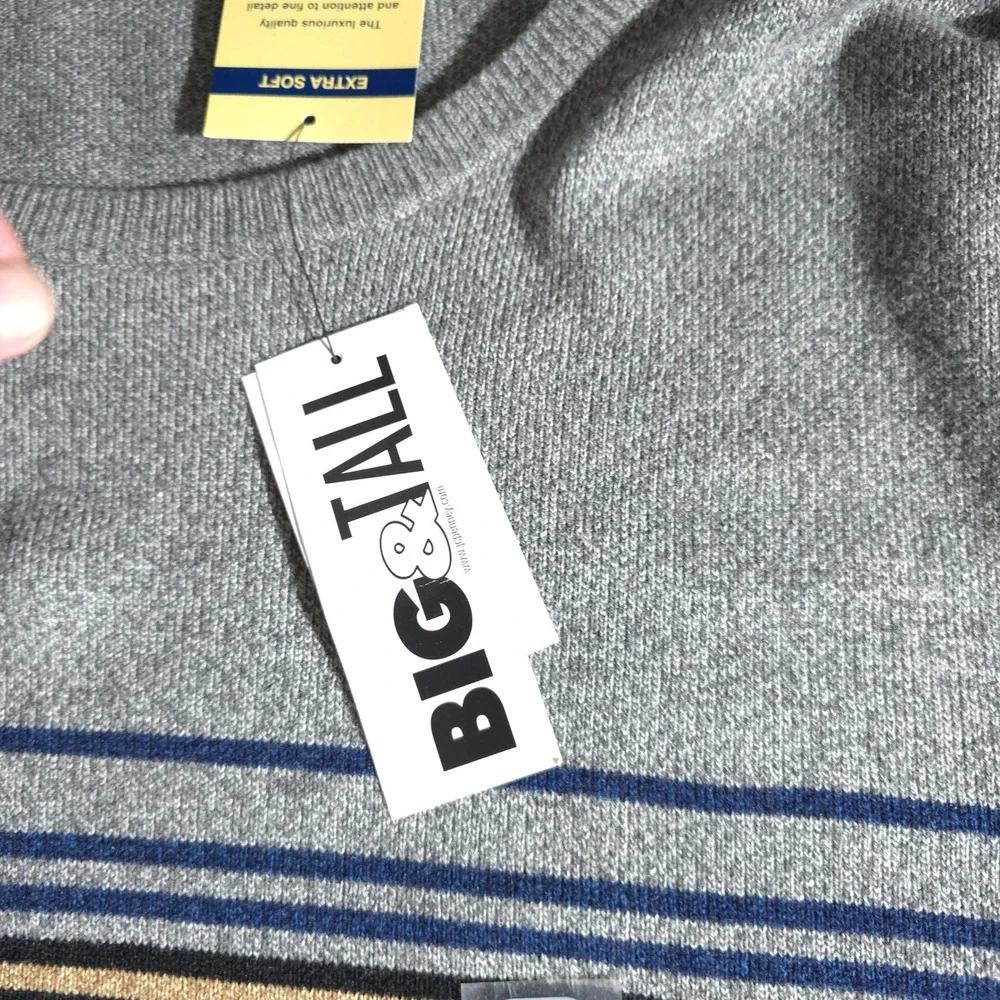 Dockers Sweater Mens XXLT Grey Black Striped Colorblock Crew Neck Soft 83078T